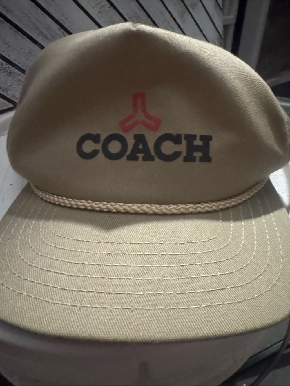 Men's vintage Tan Logo rope trucker hat mesh adjustable “COACH” USA